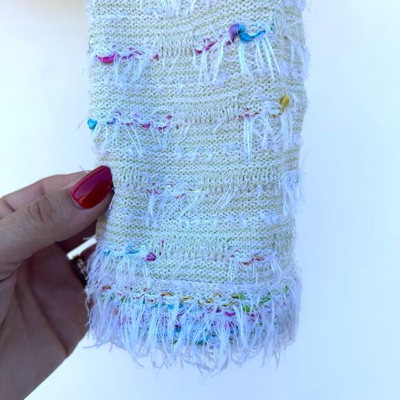 Vintage St. John Boucle Confetti Yarn Eyelash Fringe Green Tweed Knit Blazer 12 - Picture 6 of 13